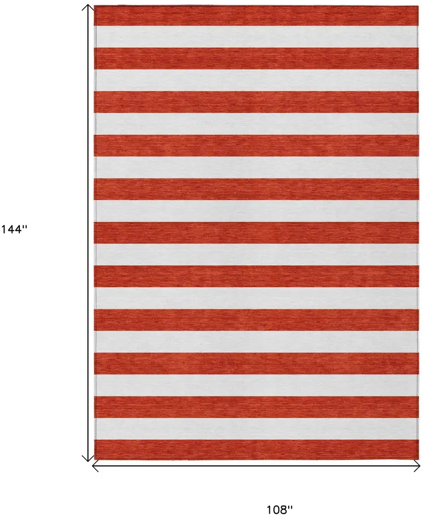 Red and White Striped Washable Non Skid Indoor Outdoor Area Rug Photo 3