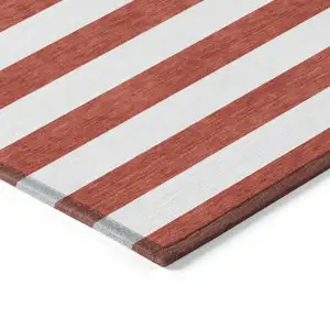 Photo of Red and White Striped Washable Non Skid Indoor Outdoor Area Rug