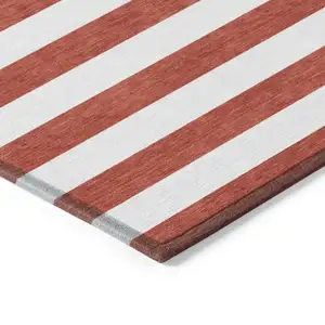 Photo of Red and White Striped Washable Non Skid Indoor Outdoor Area Rug