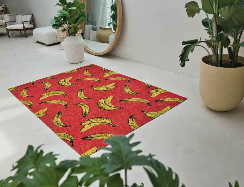 Red and Yellow Abstract Non Skid Area Rug Photo 8