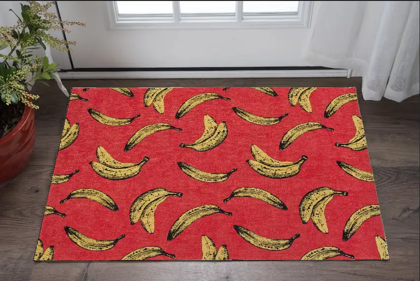 Red and Yellow Abstract Non Skid Area Rug Photo 1