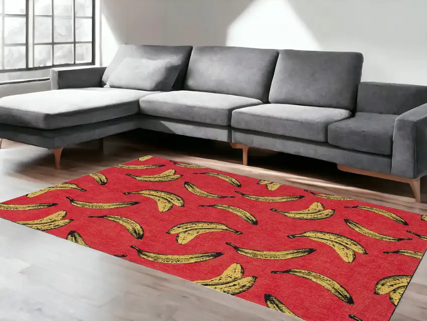 Red and Yellow Abstract Non Skid Area Rug Photo 1