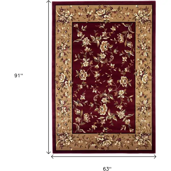 Red Or Beige Floral Bordered Area Rug Photo 8