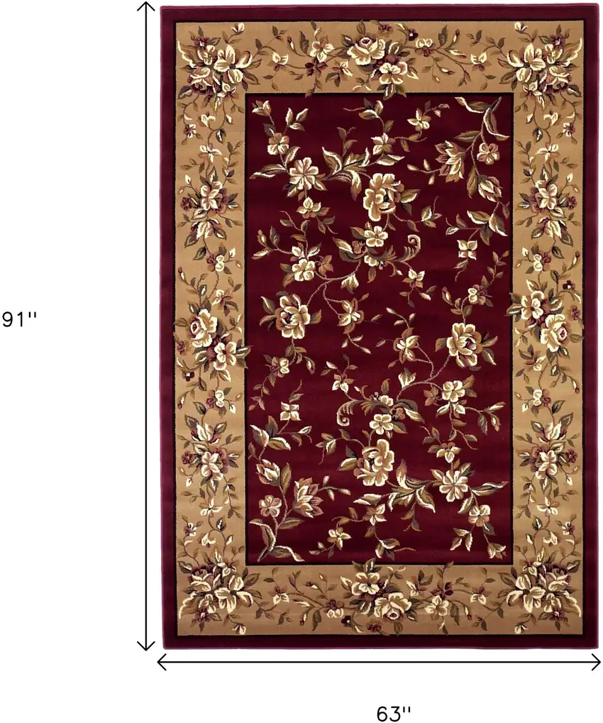 Red Or Beige Floral Bordered Area Rug Photo 8