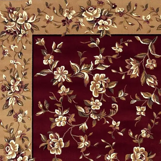 Red Or Beige Floral Bordered Area Rug Photo 6