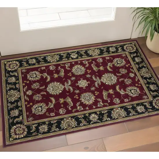 Red Black And Gold Floral Medallion Area Rug Photo 1