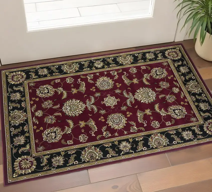 Red Black And Gold Floral Medallion Area Rug Photo 1