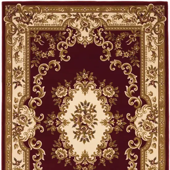 Red and Ivory Floral Bordered Area Rug Photo 7