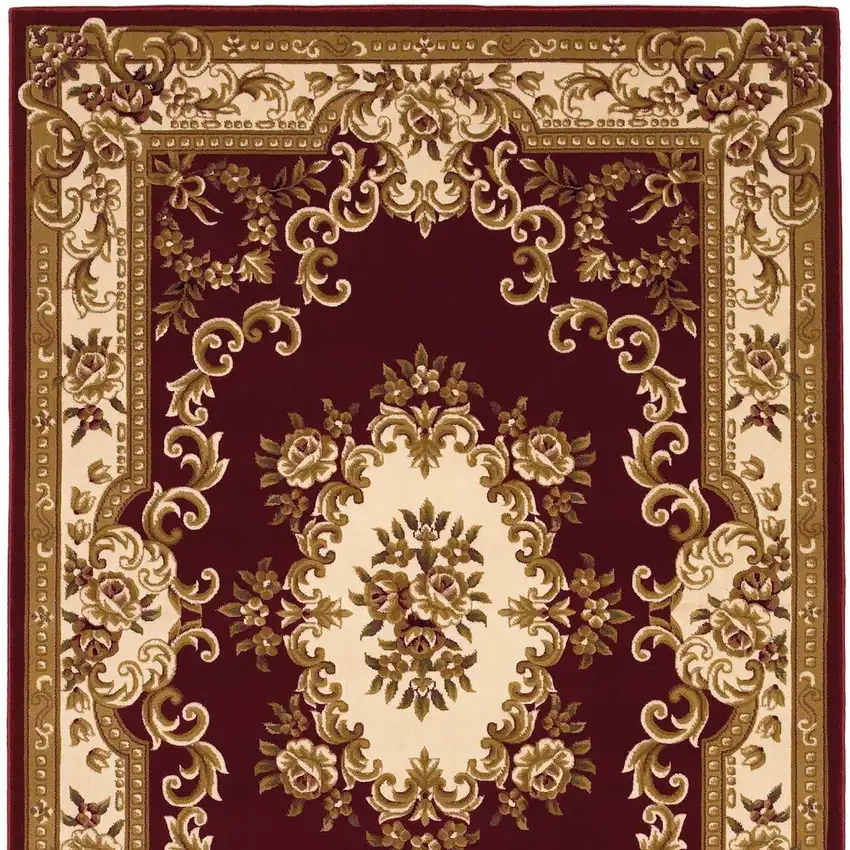 Red and Ivory Floral Bordered Area Rug Photo 7