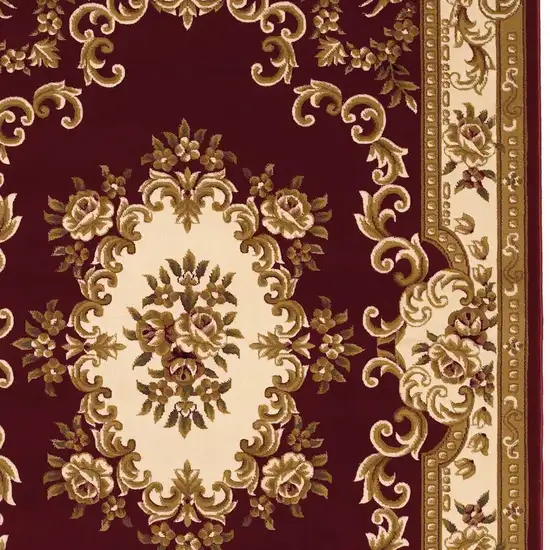 Red and Ivory Floral Bordered Area Rug Photo 6