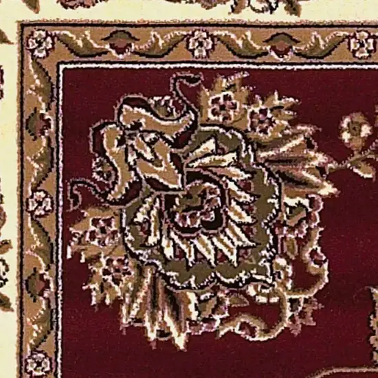 2' X 8' Red Or Ivory Floral Bordered Runner Rug Photo 5