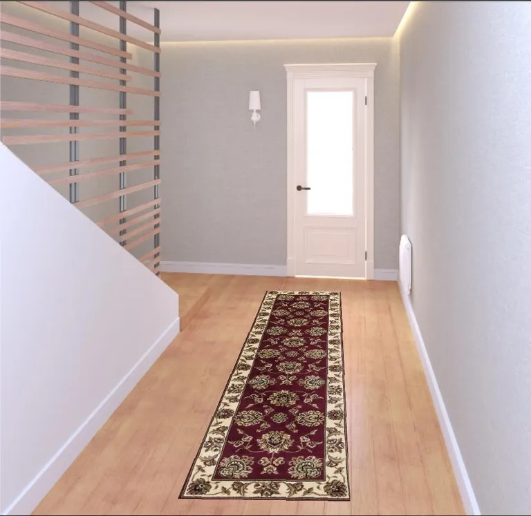 Red or Ivory Floral Bordered Runner Rug Photo 4