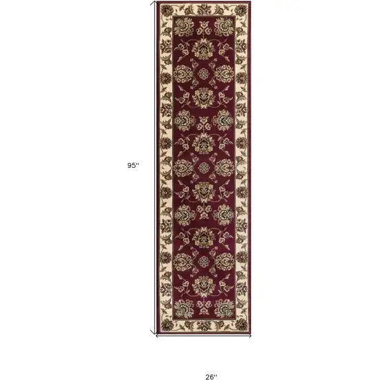2' X 8' Red Or Ivory Floral Bordered Runner Rug Photo 8