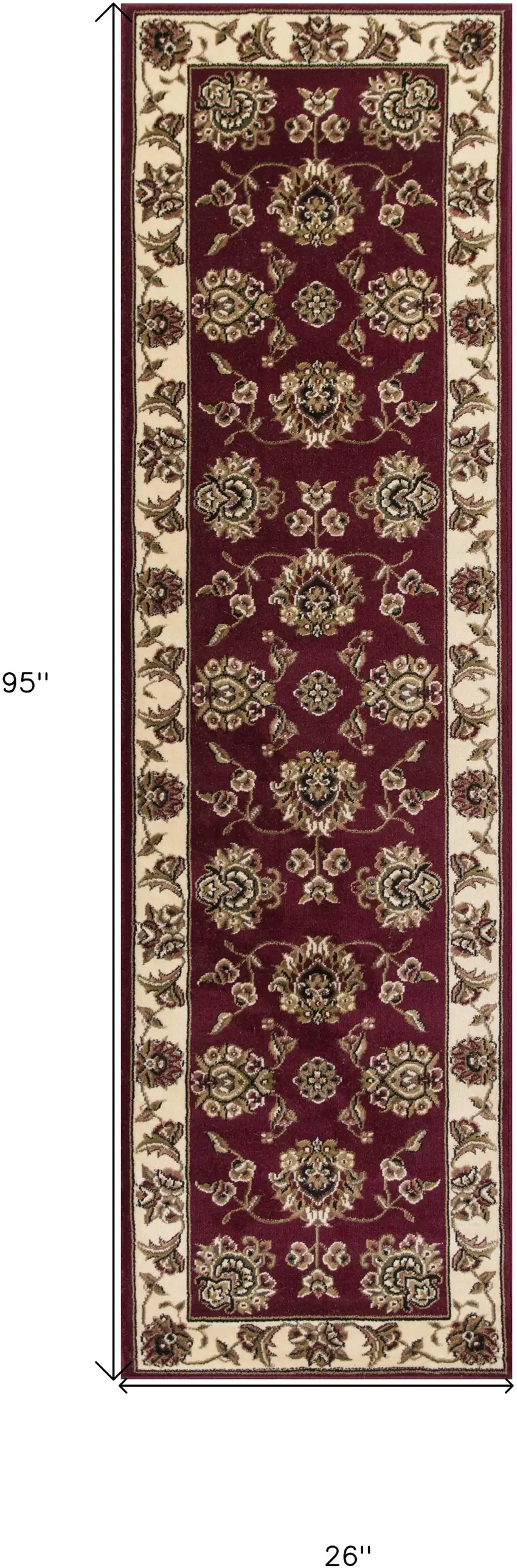 2' X 8' Red Or Ivory Floral Bordered Runner Rug Photo 8