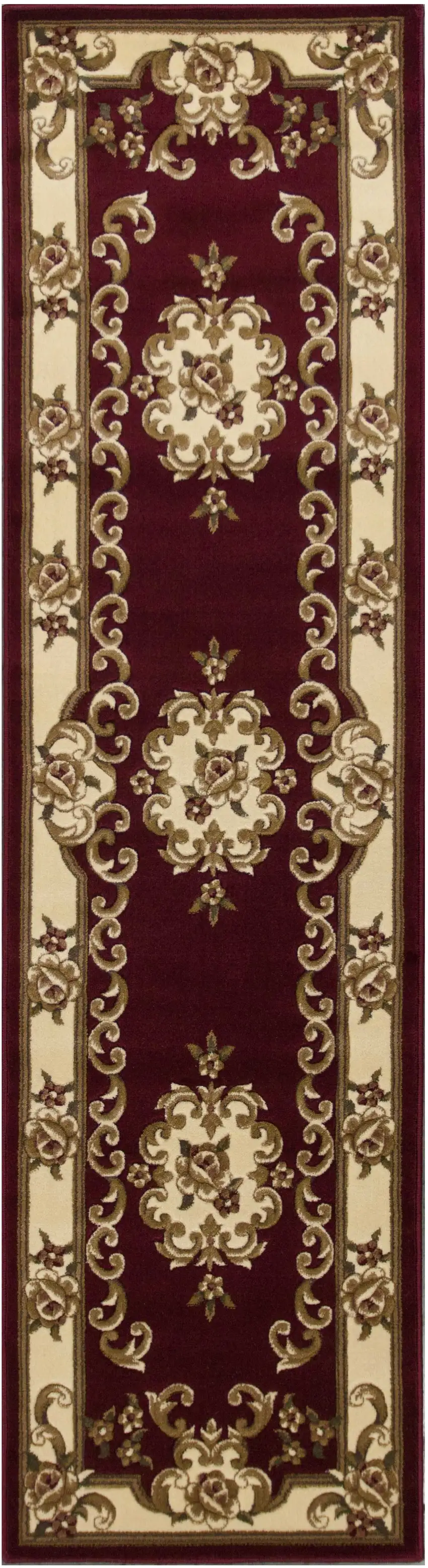 8' Red and Ivory Floral Border Runner Rug Photo 2