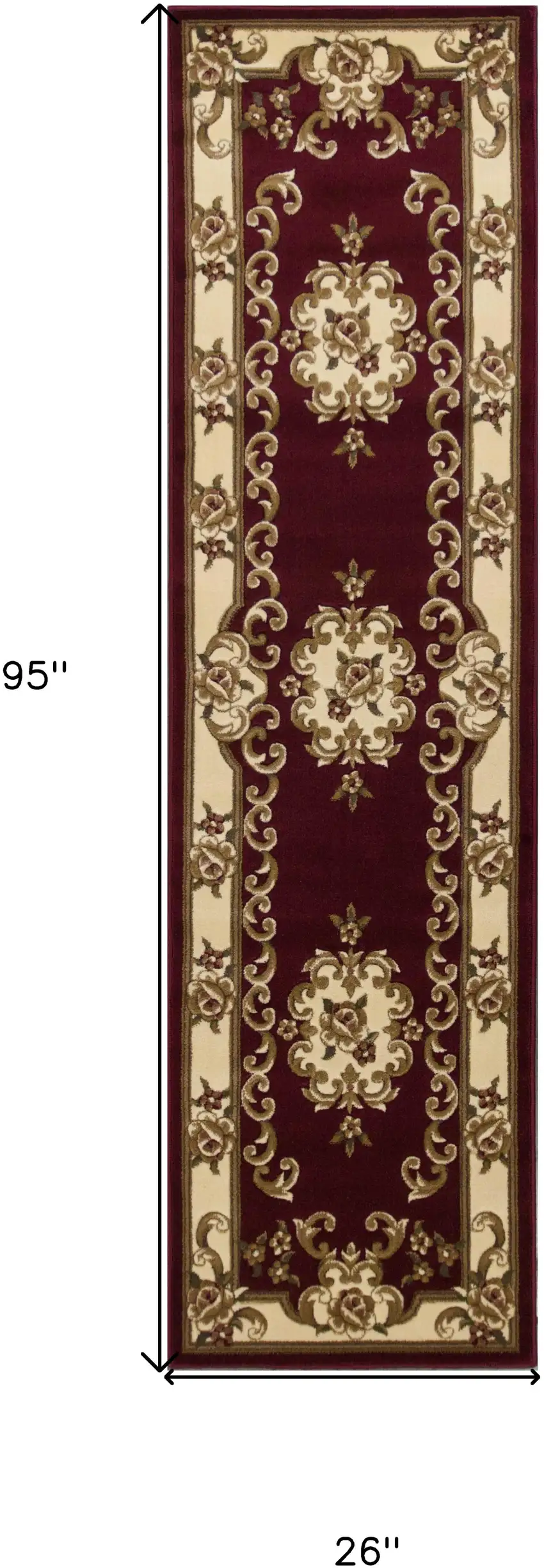 8' Red and Ivory Floral Border Runner Rug Photo 3