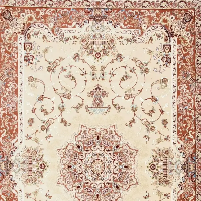 Orange and Ivory Oriental Power Loom Area Rug Photo 5