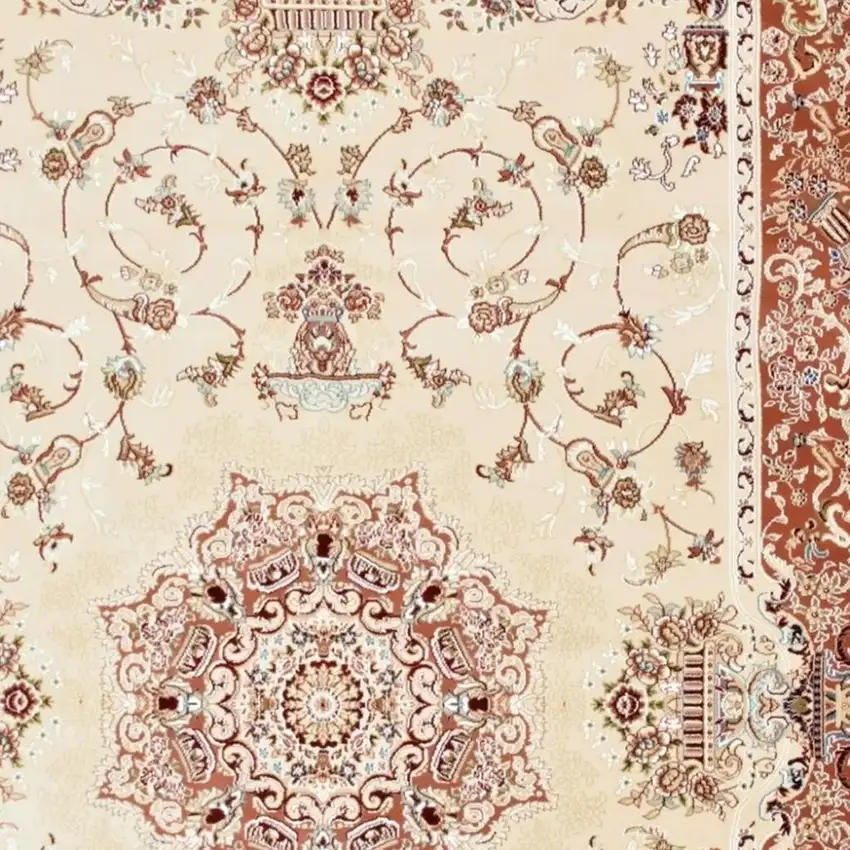 Orange and Ivory Oriental Power Loom Area Rug Photo 4