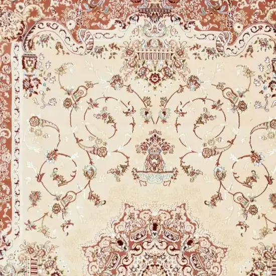 Orange and Ivory Oriental Power Loom Area Rug Photo 4