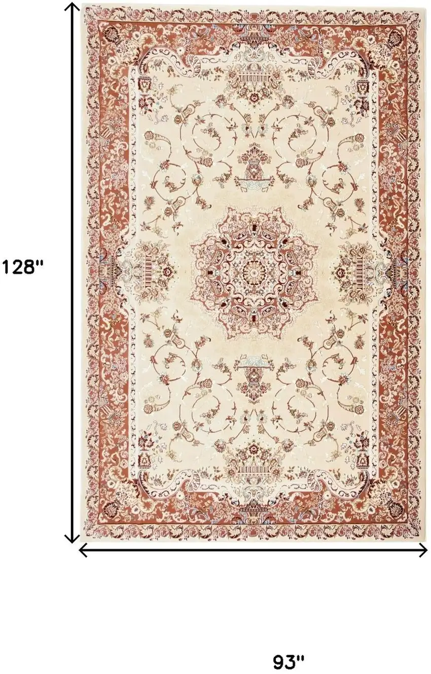 Orange and Ivory Oriental Power Loom Area Rug Photo 3