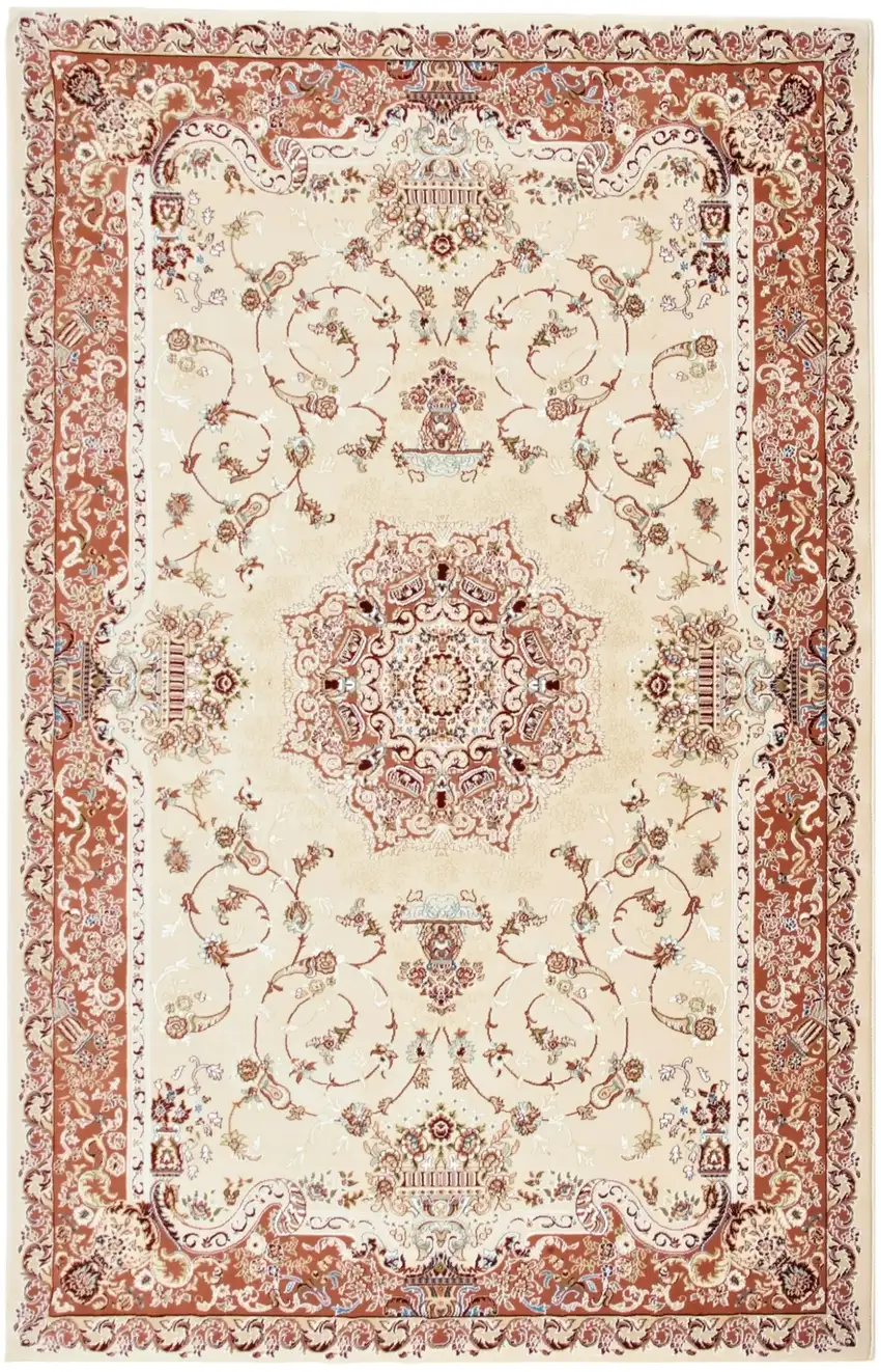 Orange and Ivory Oriental Power Loom Area Rug Photo 2