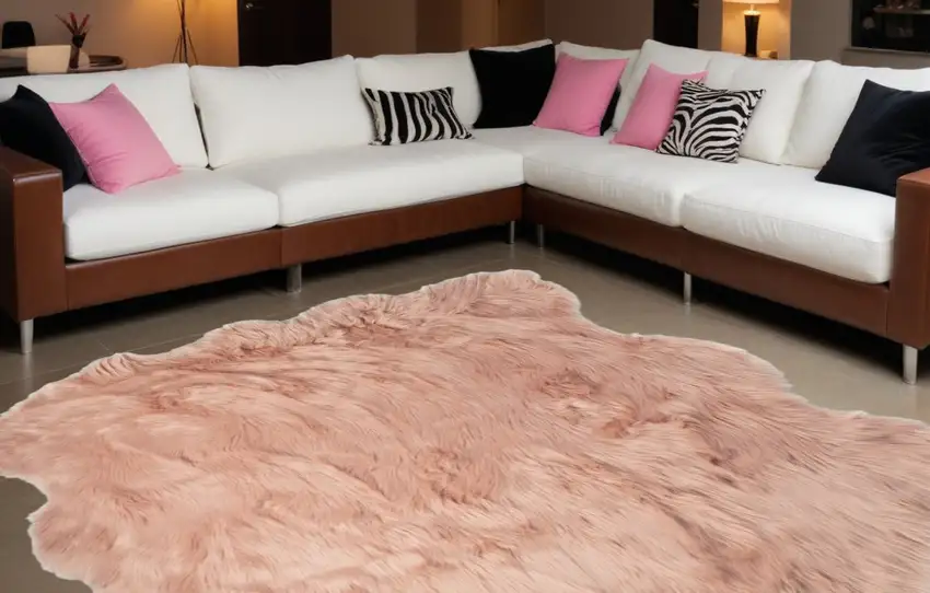 Rose Pink Faux Sheepskin Non Skid Area Rug Photo 1