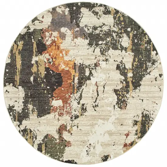 Round Abstract Weathered Beige and Gray Indoor Area Rug Photo 1