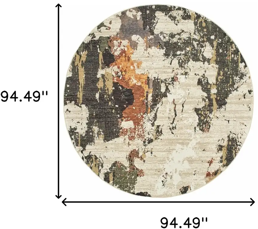 Round Abstract Weathered Beige and Gray Indoor Area Rug Photo 6