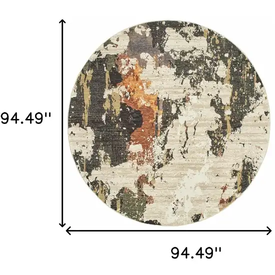 Round Abstract Weathered Beige and Gray Indoor Area Rug Photo 6
