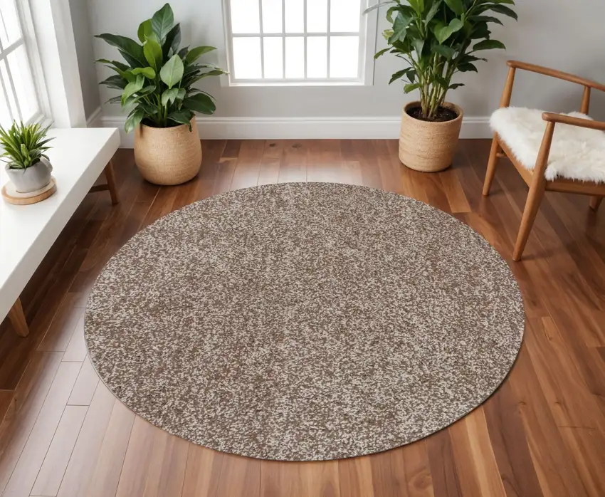 6' Beige And Brown Abstract Hand Woven Round Rug Photo 1