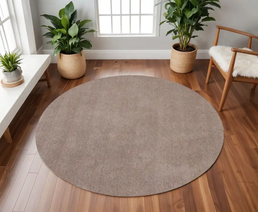 6' Beige Shag Hand Woven Round Rug Photo 1