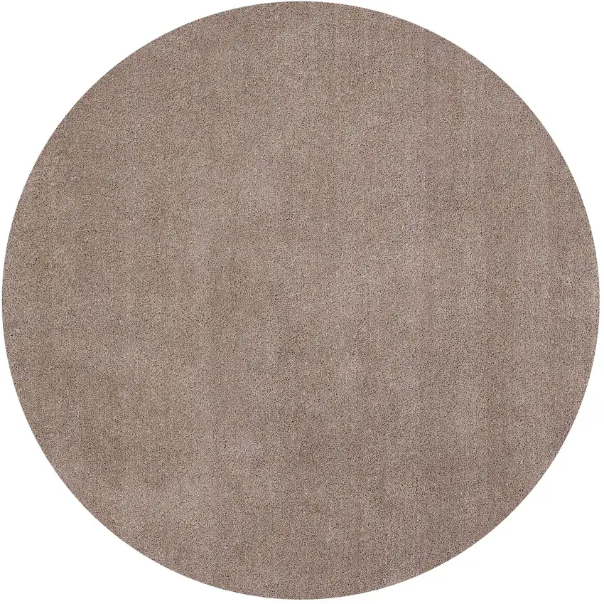 Round Beige Plain Indoor Area Rug Photo 3