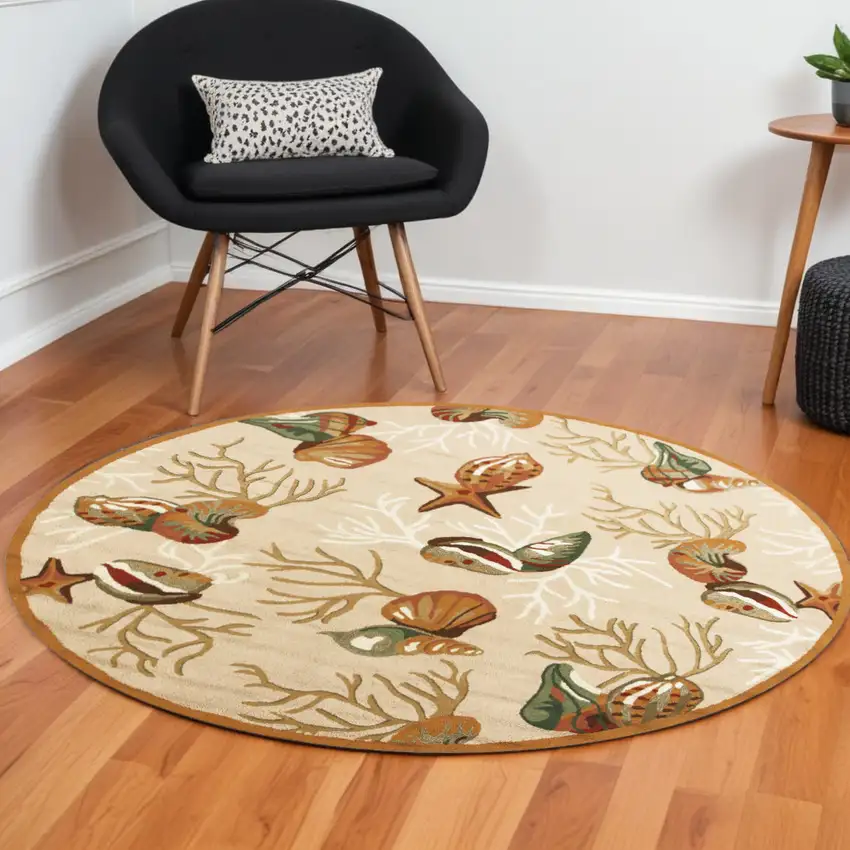Beige Shells And Corals Indoor Area Rug Photo 1