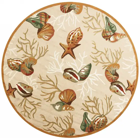 Round Beige Shells and Corals Indoor Area Rug Photo 1