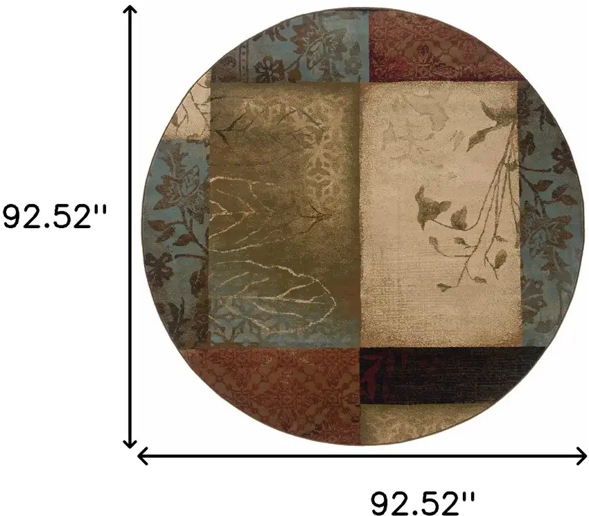 Round Beige and Brown Floral Block Pattern Area Rug Photo 6