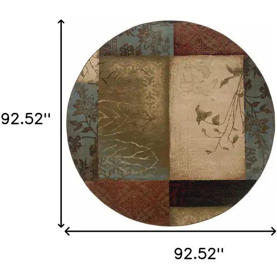 Round Beige and Brown Floral Block Pattern Area Rug Photo 6