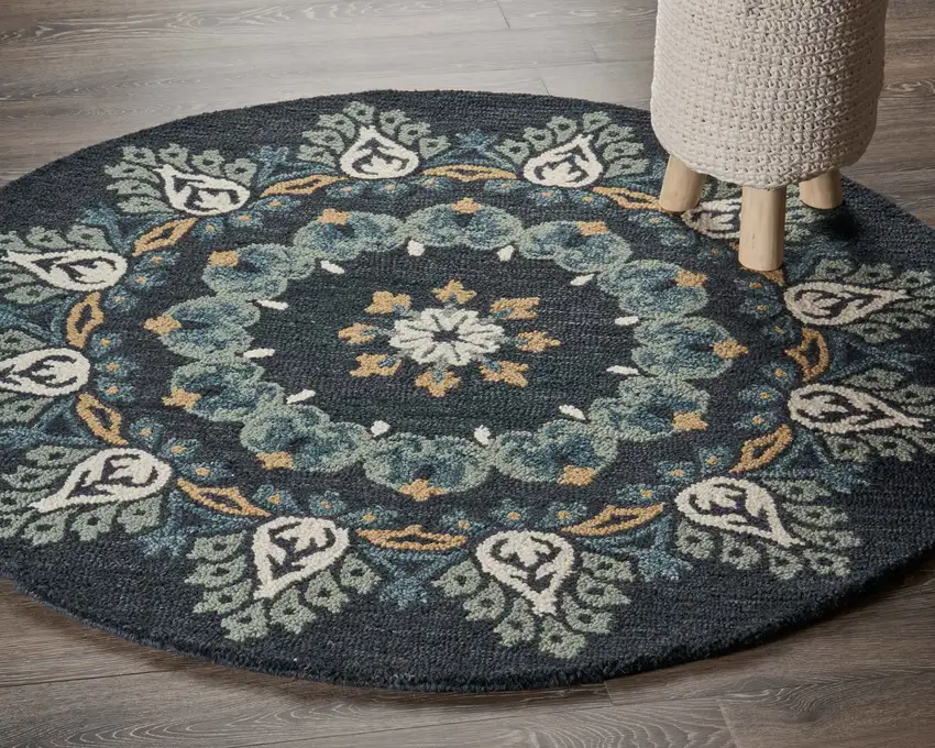 Round Black Floral Paradise Area Rug Photo 6