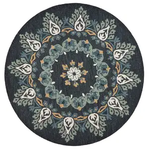 Photo of Round Black Floral Paradise Area Rug