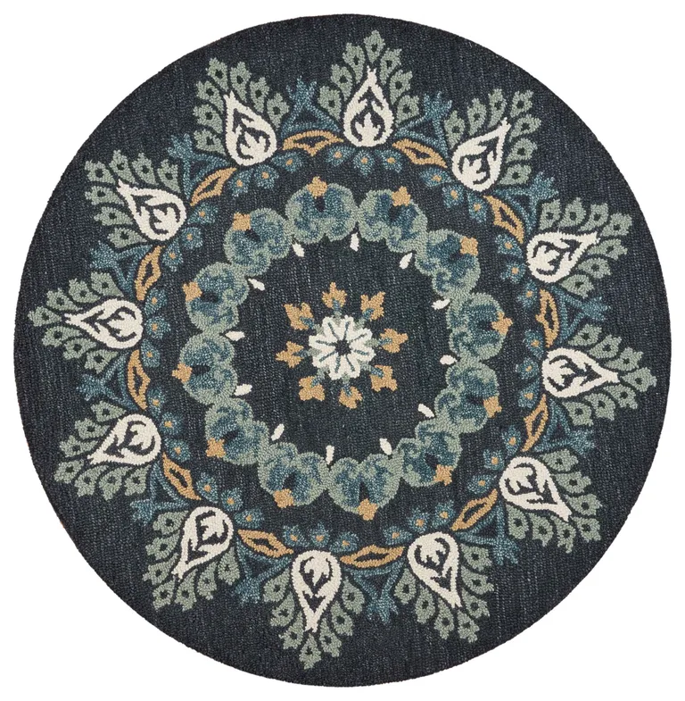 Round Black Floral Paradise Area Rug Photo 5