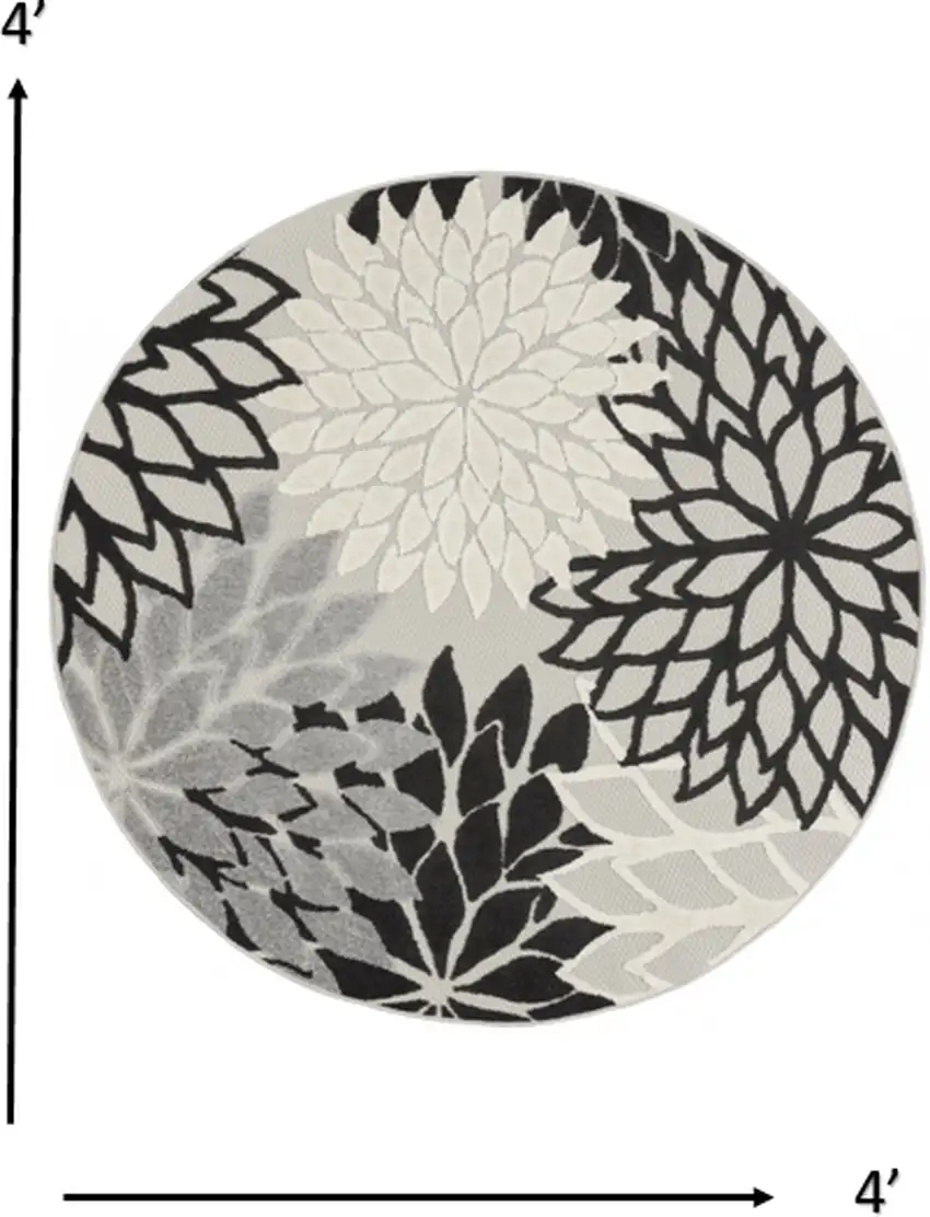 Round Black Gray White Indoor Outdoor Area Rug Photo 4
