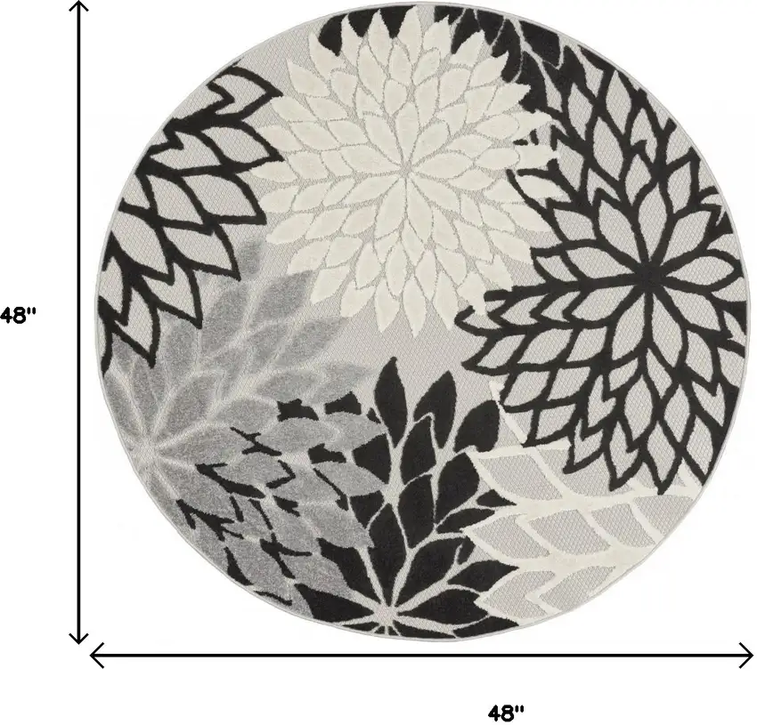 4' Black And White Round Indoor Outdoor Area Rug Photo 9