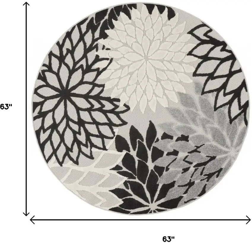 5' Black And White Round Indoor Outdoor Area Rug Photo 9