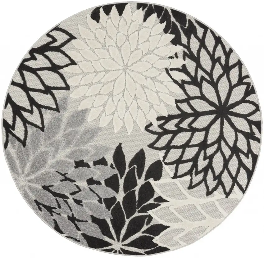 Round Black Gray White Indoor Outdoor Area Rug Photo 1
