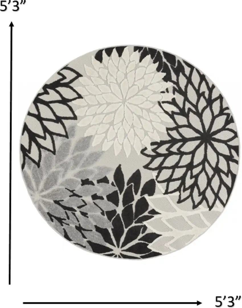 Round Black Gray White Indoor Outdoor Area Rug Photo 4