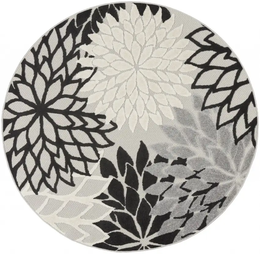 Round Black Gray White Indoor Outdoor Area Rug Photo 12