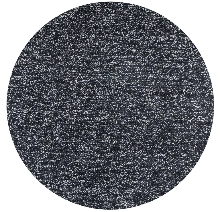 Round Black Heather Plain Indoor Area Rug Photo 1