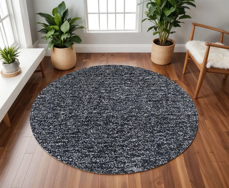 Round Black Heather Plain Indoor Area Rug Photo 4