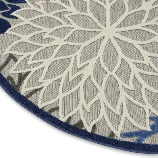 4' Blue And Gray Round Indoor Outdoor Area Rug Photo 9