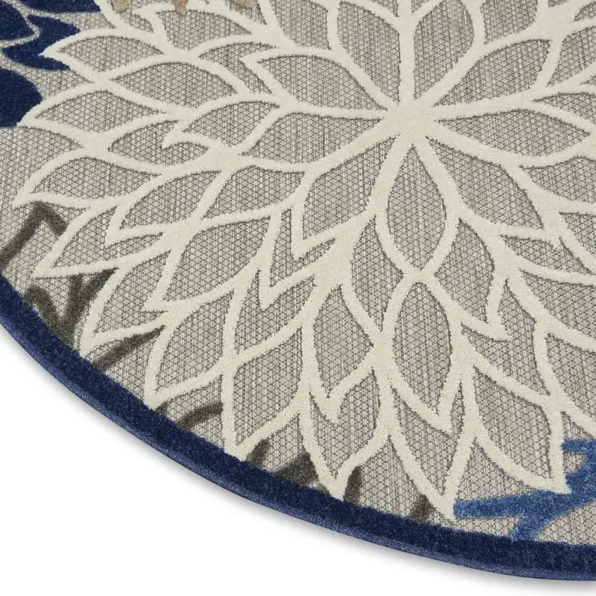 4' Blue And Gray Round Indoor Outdoor Area Rug Photo 9