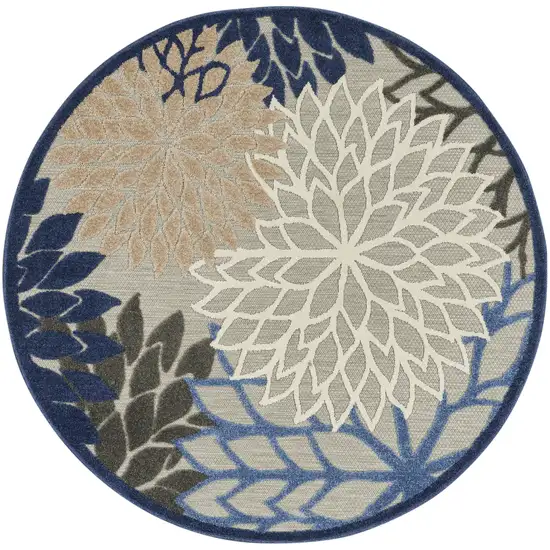 4' Blue And Gray Round Indoor Outdoor Area Rug Photo 1